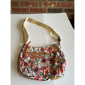 Lily Bloom LB 13x10” Flowers 4 zippers‎ shoulder bag orange lined